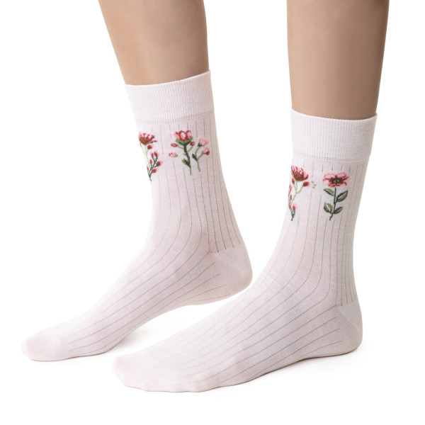 Skarpetki retro w kwiaty różowe