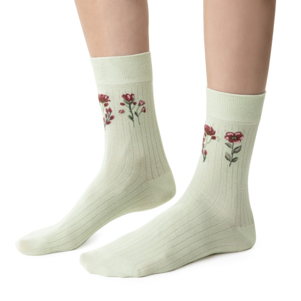 Skarpetki retro w kwiaty zielone