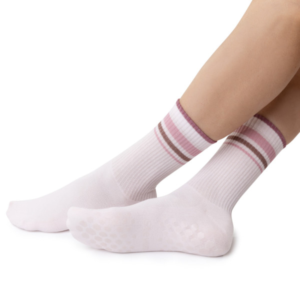 Skarpetki z paskami antypoślizgowe różowe