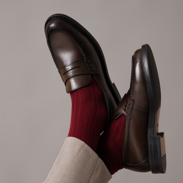 Skarpety bezuciskowe z wełny merynosów bordowe