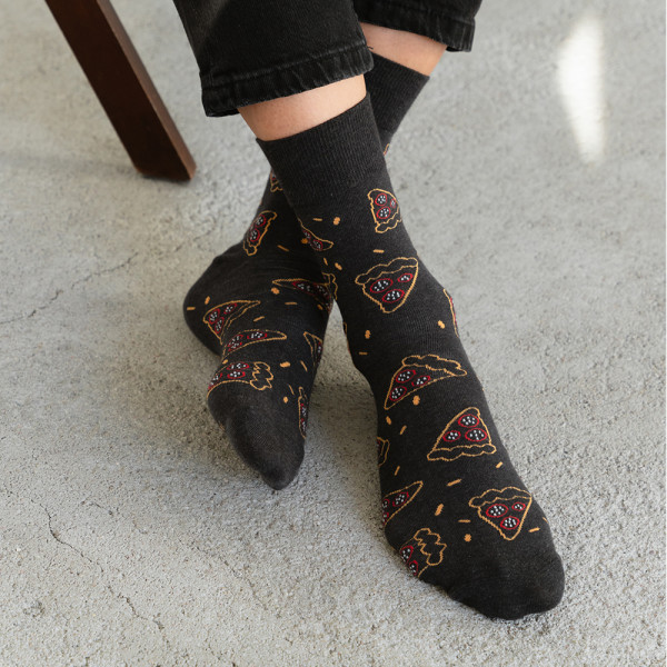 PIZZAS - kolorowe skarpetki grafitowe