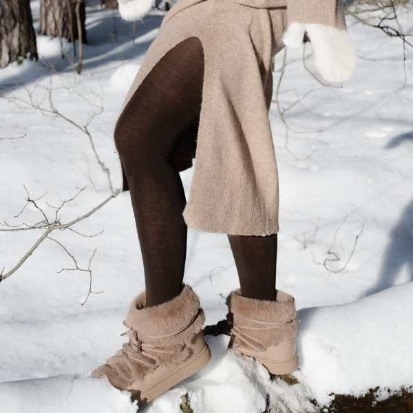 Rajstopy z wełny merynosów brązowe