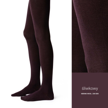 Rajstopy z wełny merynosów śliwkowe