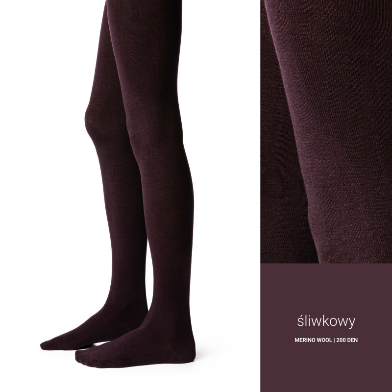 Rajstopy damskie 200 DEN z wełny merino – śliwkowe | Steven