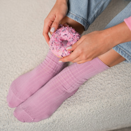 Skarpetki MERINO WOOL z wełny merynosów w prążki dla kobiet lawendowe