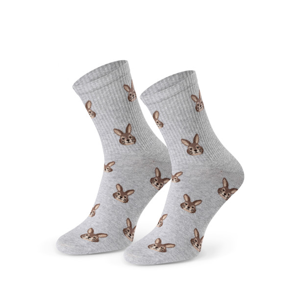 Skarpety męskie i młodzieżowe Steven – szare w zające z modnym sportowym ściągaczem