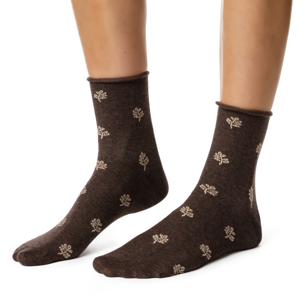 Skarpetki z bezuciskowym ściągaczem brązowe w kwiaty