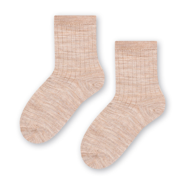 Skarpetki z wełny merynosów bezuciskowe w prążki beżowe