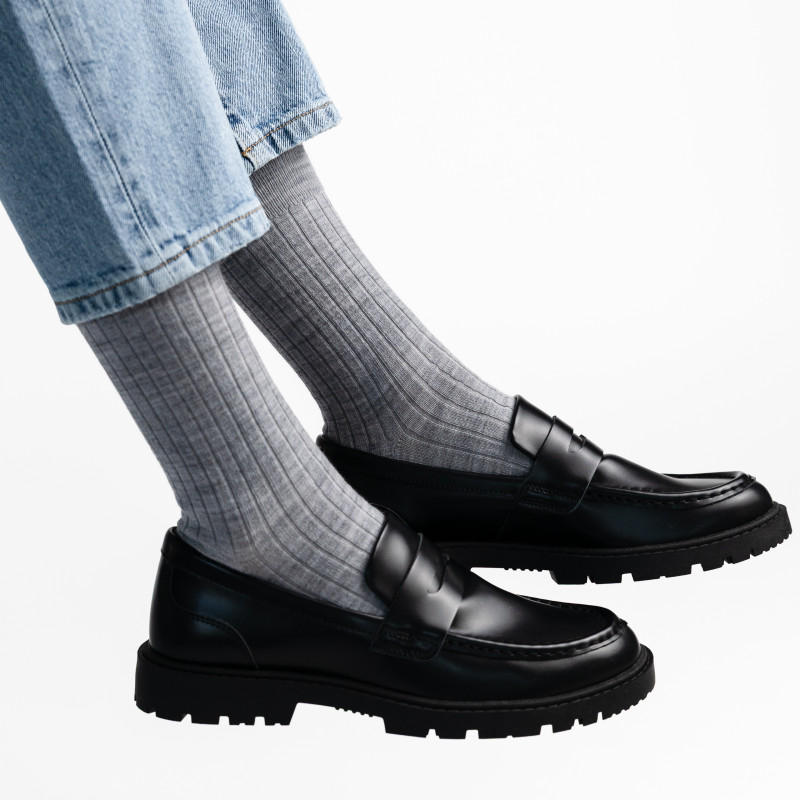 Skarpetki MERINO WOOL z wełny merynosów w prążki dla kobiet SZARE