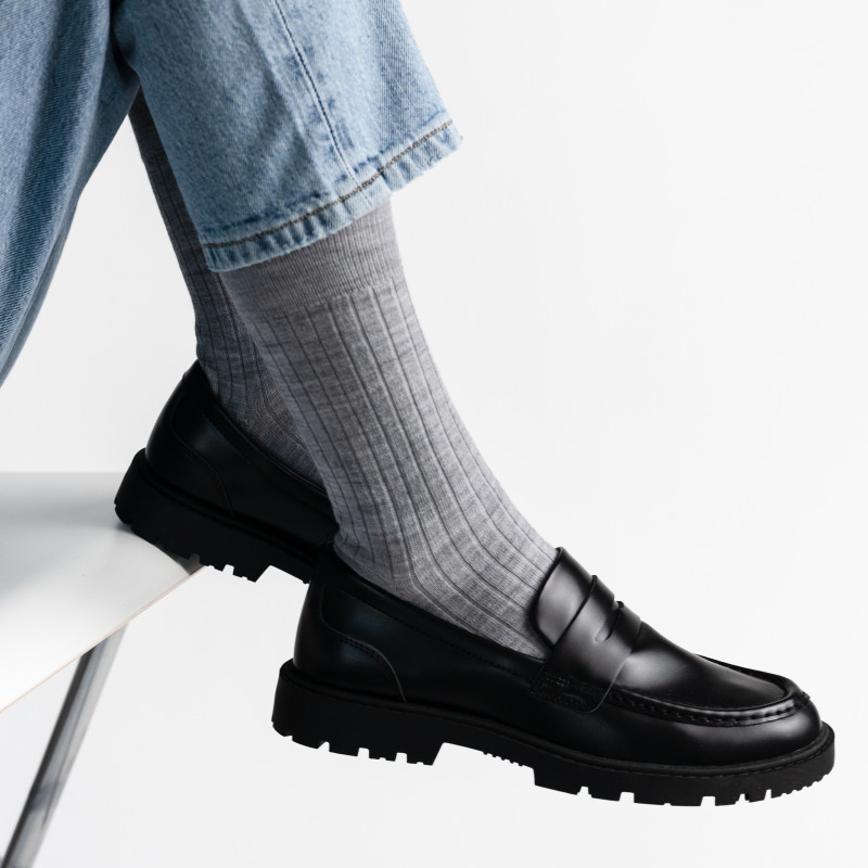 Skarpetki MERINO WOOL z wełny merynosów w prążki dla kobiet SZARE