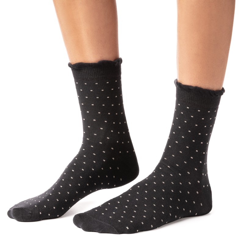 Skarpetki grafitowe damskie z falbanką