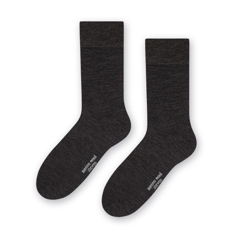 Eleganckie skarpety dla mężczyzn MERINO WOOL z wełny merynosów - CIEMNO SZARE - Wełna Merino- polski producent